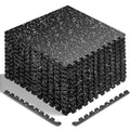 12 Tiles Exercise Equipment Mats - Black, 48 Sq Ft, Interlocking Rubber & EVA Foam