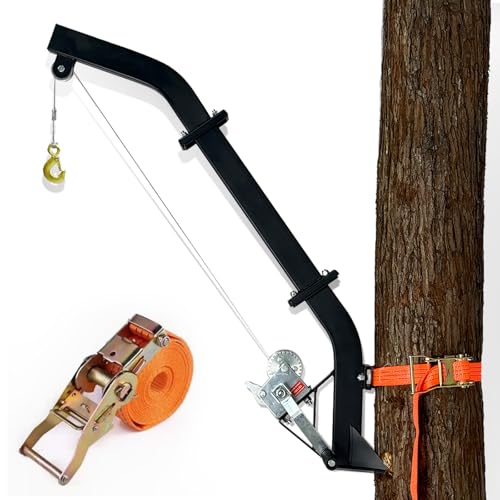 Atflbox Tree-Mounted Game Hoist with Winch & Ratchet Strap — Heavy-Duty Hunting Lifter up to 500 lbs