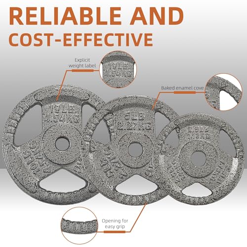 Fitvids 1 Inch Standard Barbell Weight Plates Set, 35 LB(2.5-10 LB) Barbell Weight Set for Home Gym Strength Training, Triple-handle Design