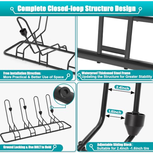 Kinghouse 4-Bike Floor Stand Storage Rack, Heavy Duty Indoor/Outdoor Garage