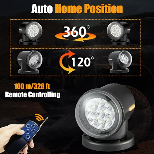 Remote LED Search Light for Trucks and Boats - Black 6000K 45W 4500LM