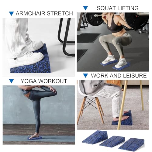 Calf Stretching Slant Board Set 3 Pieces with Adjustable Angles - Black & Blue