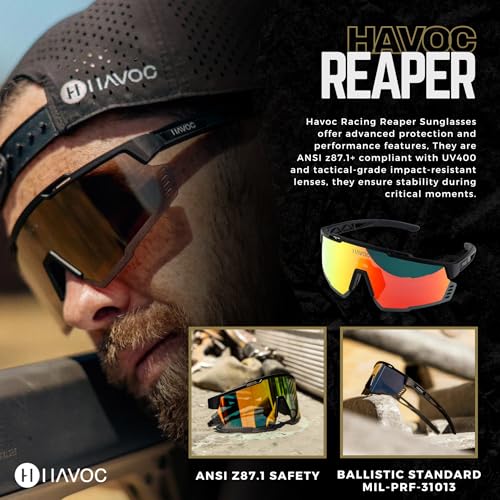 Havoc Racing Reaper Safety Sunglasses - Red Tactical UV400 Anti-Sweat Goggles