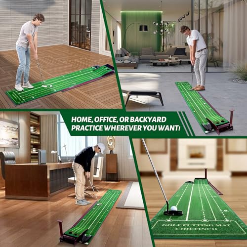 Indoor Golf Putting Green with Automatic Ball Return - Three-Track Version