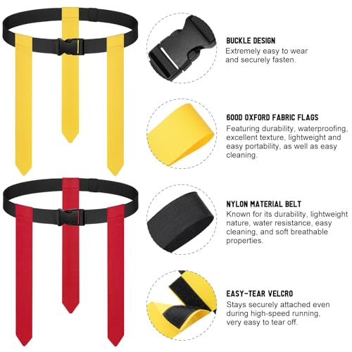 Flag Football Set for 14/20 Players - Adjustable Belts, Cones, Football, Pump, Bag - Youth & Adult Training Kit - Red Yellow Black Pump