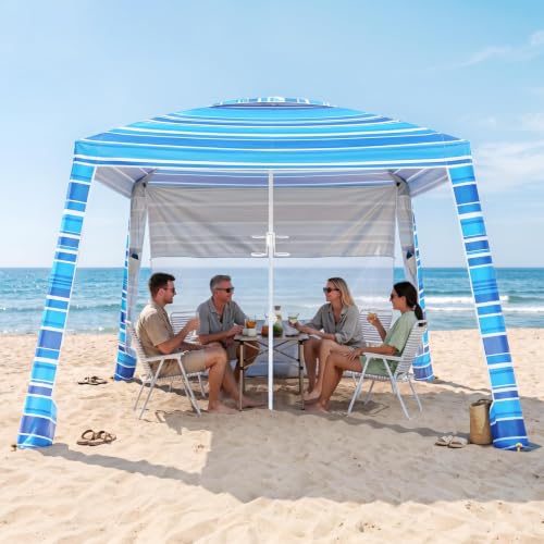 Aomifunny 8x8 Ft Beach Cabana Sun Shelter with UPF 50+ Side Wall - Portable Wind-Resistant Family Tent