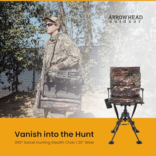 Camo Folding Hunting Blind Chair with 360° Swivel & Adjustable Armrests - Wide Mesh Seat