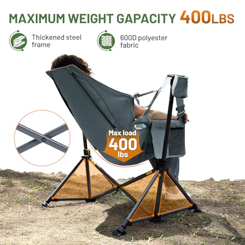 Grey Oversized Hammock Camping Chair with Adjustable Support & 400lbs Load