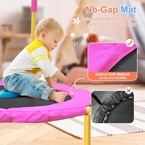 Toddler Trampoline 36 Inch with Foam Handle - Pink & Yellow, Indoor & Outdoor Safe Rebounder for Kids 2-6