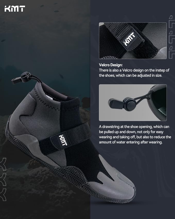 KMT Adult Water Sports Diving Boots - Split Toe, Grey, Size 11