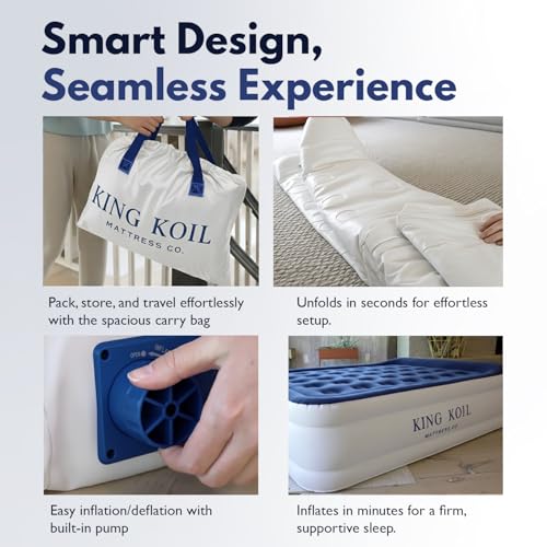 King Koil Twin Air Mattress with Built-in Pump - Blue, 20-Inch Raised Bed