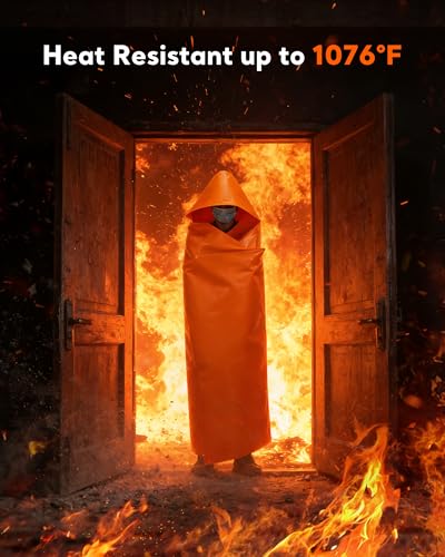 Emergency Fireproof Cloak with Hood - Extra Large 70.87 x 70.87 Inches, Heat Resistant Fire Escape Poncho in Orange