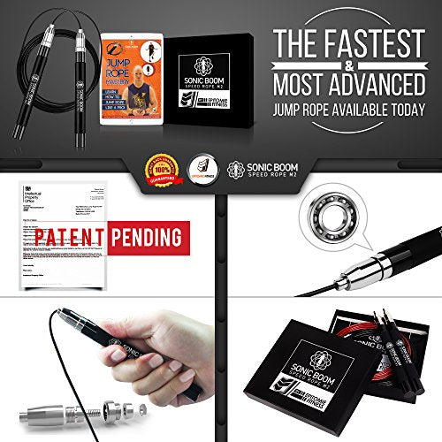 Epitomie Fitness Sonic Boom M2 Jump Rope Carbon Black - High Speed, Weighted, 360 Spin