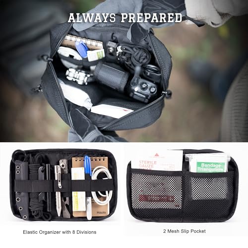 Black Tactical Molle Admin Pouch Utility EDC Tool Bag with US Flag Patch & D-Ring - Size L