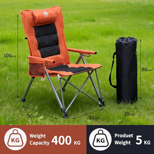 LUBEDCY Orange Folding Reclining Camping Chair with Footrest, 5-Position Adjustable Lounge Chair, Heavy Duty, Portable Outdoor Seat
