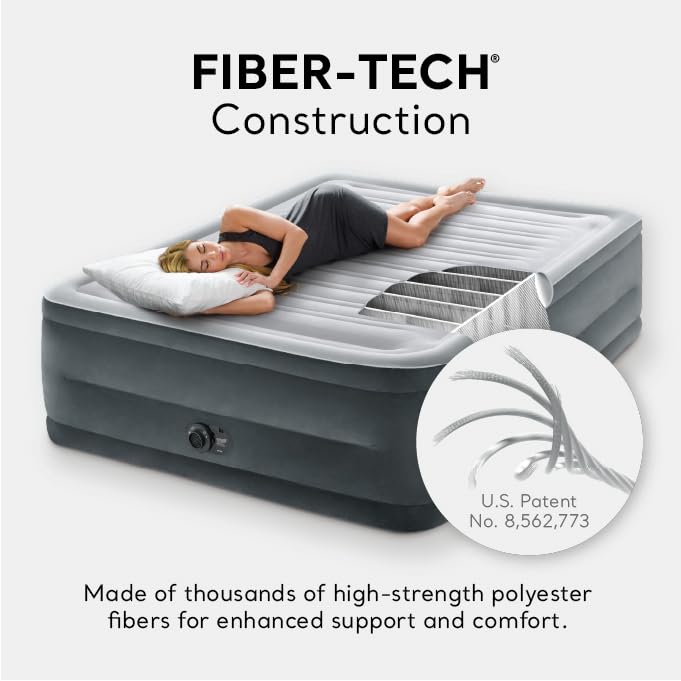 Intex Queen Size Dura-Beam Deluxe 18-Inch Air Mattress with Built-In Pump