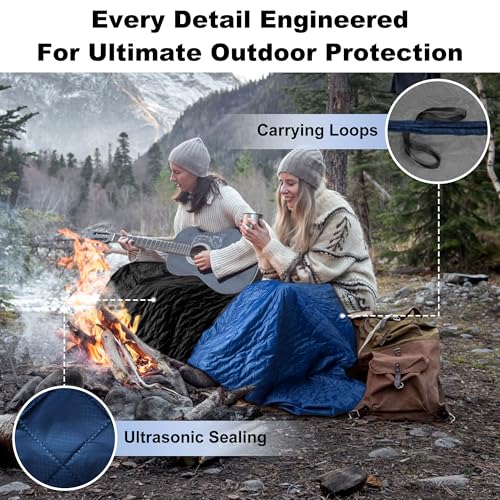 Navy Waterproof Outdoor Blanket 92x60 Inch Sherpa Fleece Stadium Blanket