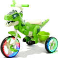 NMM Dinosaur Tricycle for Kids 2-6 Bright Green with Glow Big Wheel, Music, LED Lights, Horn