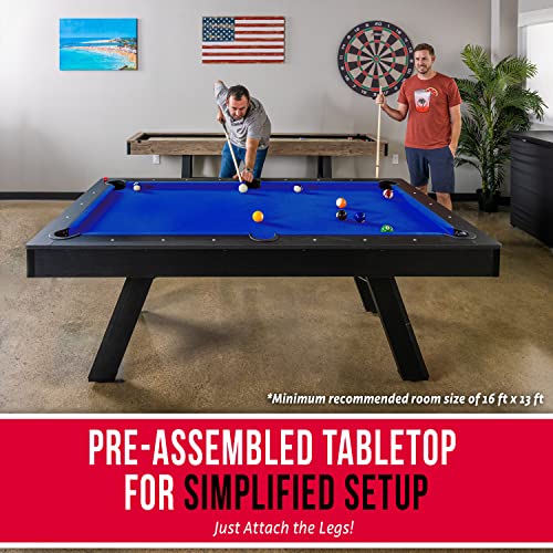Blue Wood Finish 7 ft Pool Table with Accessories - Modern Billiards Set