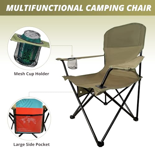 SAILARY 2 Pack Folding Camping Chairs with High Back, Comfortable Outdoor Chairs 300lbs Capacity Lightweight Portable Chair with Storage Bag for Camping, Fishing, Green