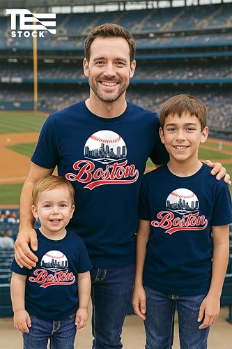 Baseball Shirt Fan Cityscape T-Shirt with Urban Skyline Graphic - Adult Boston Navy Large