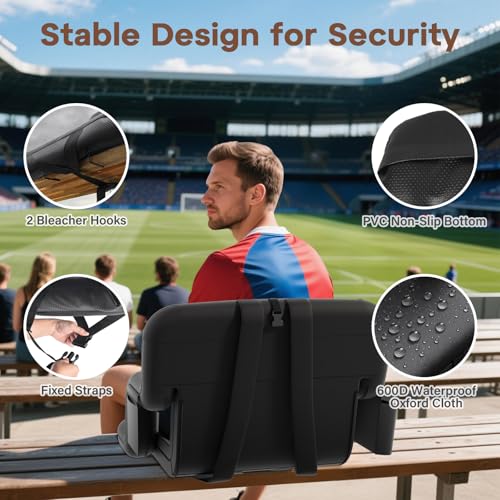 Extra Wide 25-Inch Stadium Seat with Back Support & Carry Straps – Black