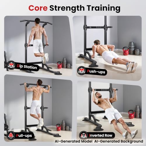 Black Free Standing Pull Up Bar with Dip Station & Adjustable Height - Heavy Duty Fitness Equipment