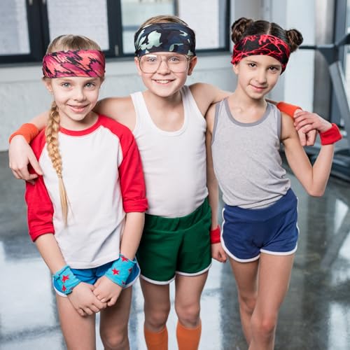 Vigorous Style Kids Athletic Sweatbands Headbands - 8 Pack, Breathable & Sweat-Wicking