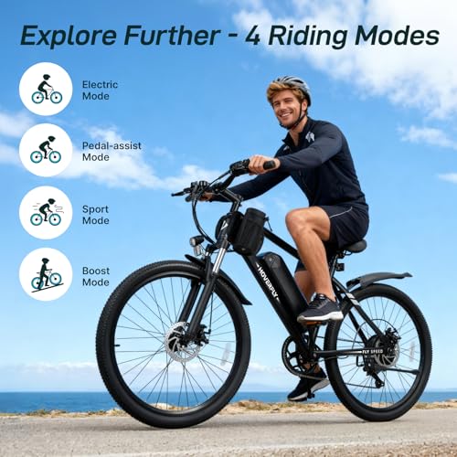 Hoverfly 26 Inch Matt Black Electric Bike 750W Motor 20-40 Mile Range Adults