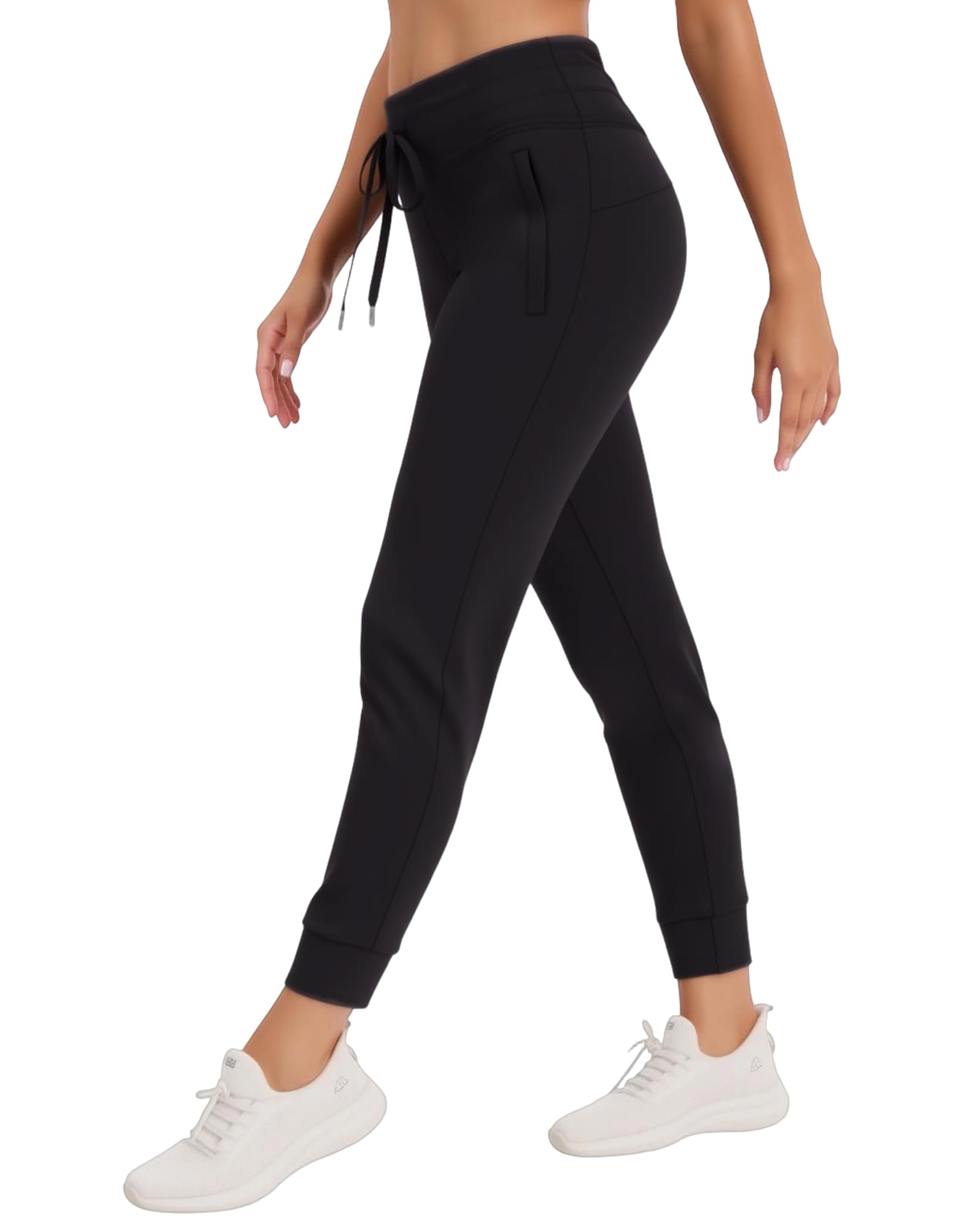 POVWVPY 3 Pack Women's Joggers, Fleece Lined Jogging Pants with Pockets, High Waist Thermal Sweatpants for Workout, Running (Black, Navy, Dark Gray, L)