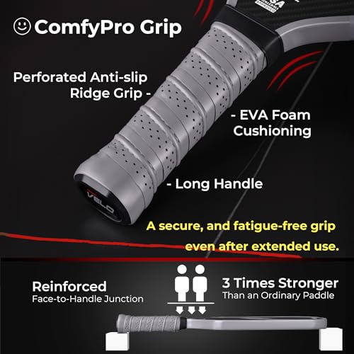 VELO PICKLEBALL Professional 3K Carbon Fiber Paddle with Spin & Control