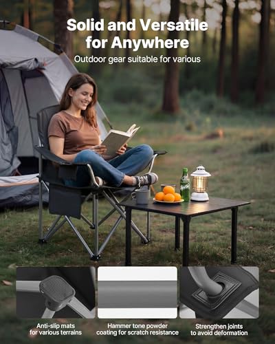 VEVOR 2 Pack Oversized Heavy Duty Camping Folding Chairs with Lumbar Support, Cooler Bag & Side Pockets