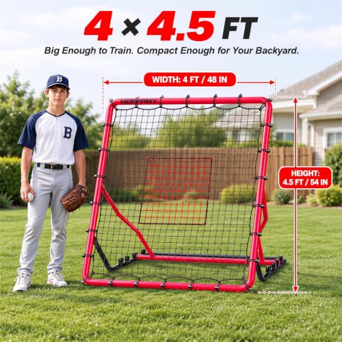 Red Baseball Rebounder Net 4x4.5 FT - Pitch & Practice Back & Volleyball