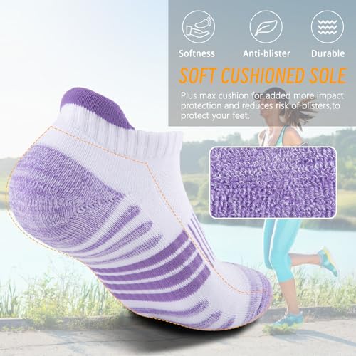 Ankle Socks Womens Athletic Cushioned Low Cut Tab Socks - White 6 Pairs