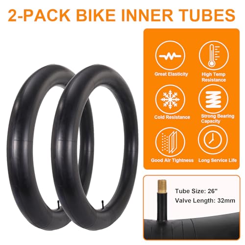 RUHUO 2-Pack 26x4.0 Fat Bike Tires & Tubes Set - Black, Off-Road & E-Bike