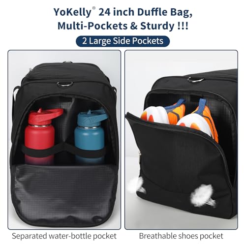 Large 24 Inch Gym Duffle Bag with Shoes Compartment - 65L Black - Versatile Sports Travel Bag