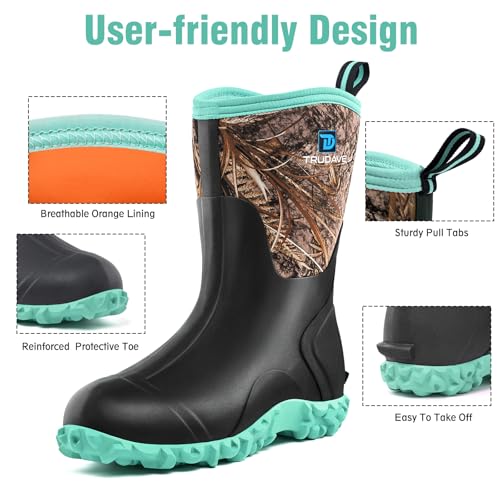 Women’s Rubber Rain Boots with Steel Shank - Neoprene Mid Calf Waterproof Mud Boots - Green, Size 5-11, All Season