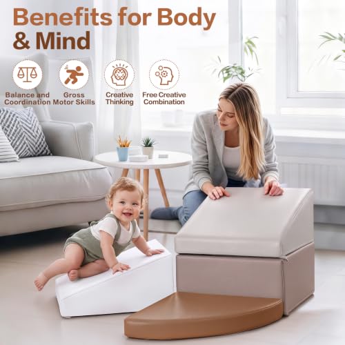 Sumbababy Toddler Climbing Foam Blocks Set - Gray/White Indoor Play Equipment for 1 Year Olds