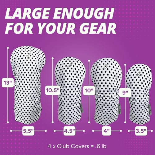 Taboo Fashion Women's Golf Club Covers Set Polka Dot White & Black - Pack of 4, Weatherproof & Numbered