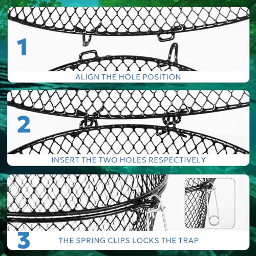 Crawfish Trap Steel Mesh with Spring Clip - Black / 6 Pack