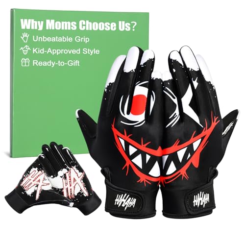Pixel Panda Youth Football Gloves Black Size M - Non-Slip Grip for Kids