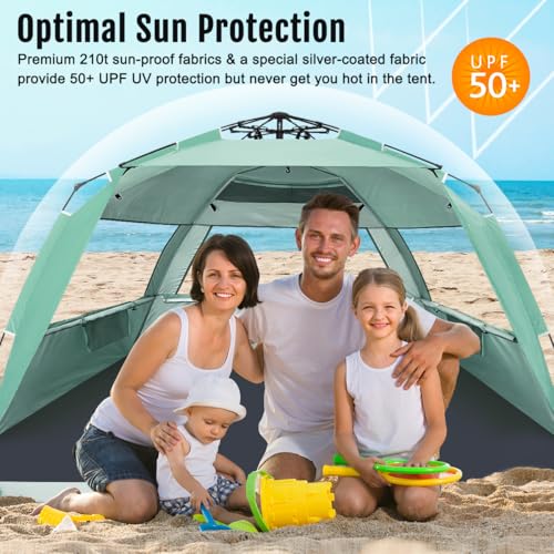 Mint Green Deluxe Pop Up Beach Tent Sun Shade Shelter for 3-4/5-6 People UV Protection