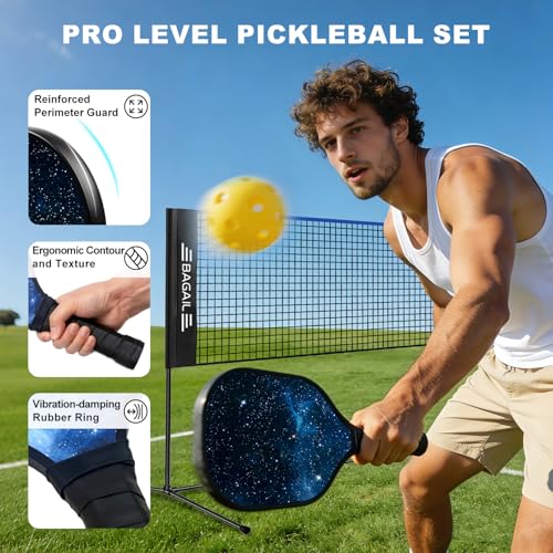 BAGAIL Adjustable Height Badminton & Pickleball Net - Blue Combo, 10 ft Wide