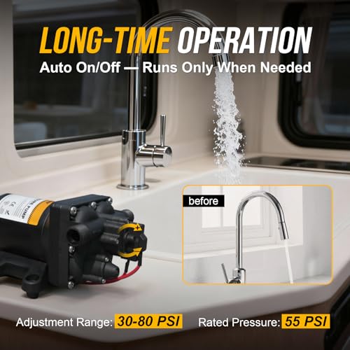 12V RV Water Pump 5.0 GPM 55 PSI Black - Diaphragm Self-Priming Pump