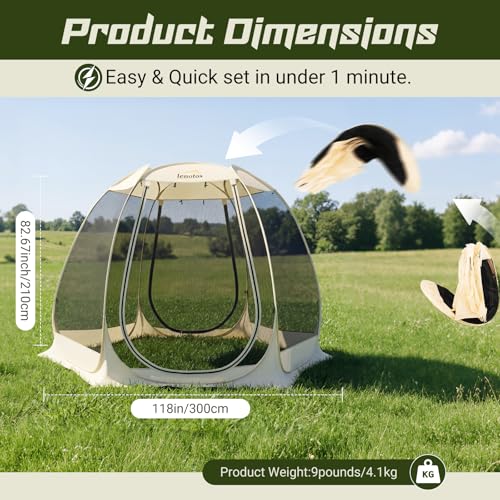 Lenotos 10x10 Ft Pop Up Screen House Tent with Mosquito Netting, Portable Gazebo for Camping