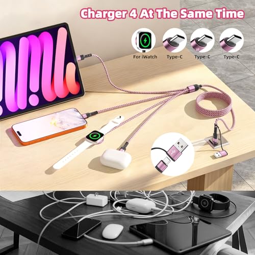 Blush Pink 5FT 3-Pack USB C Multi Charging Cables for iWatch & Phone