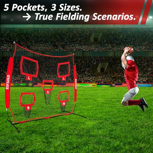 Zonlolo 7x7ft Football Throwing Net with Targets - Red/Black, Practice & Training Equipment