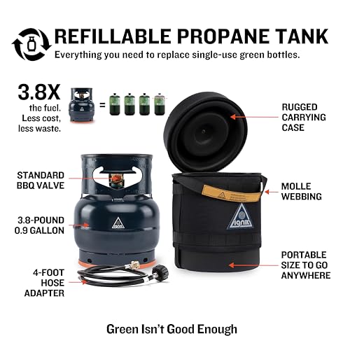 Ignik Refillable Gas Growler Deluxe 3.8-Pound Propane Tank with Carry Case & Adapter Hose - Black Case/Blue Tank