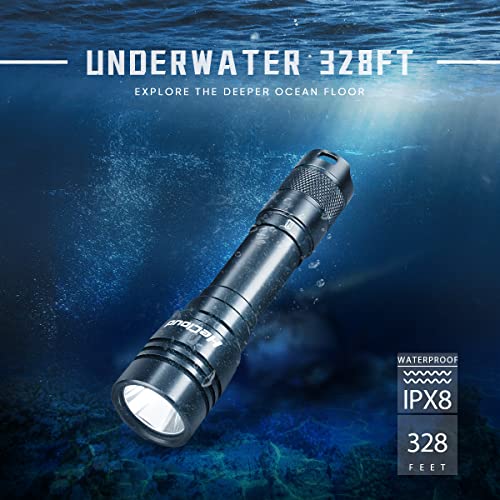 Dive Light 3000LM Waterproof LED Flashlight with 4 Modes - Black