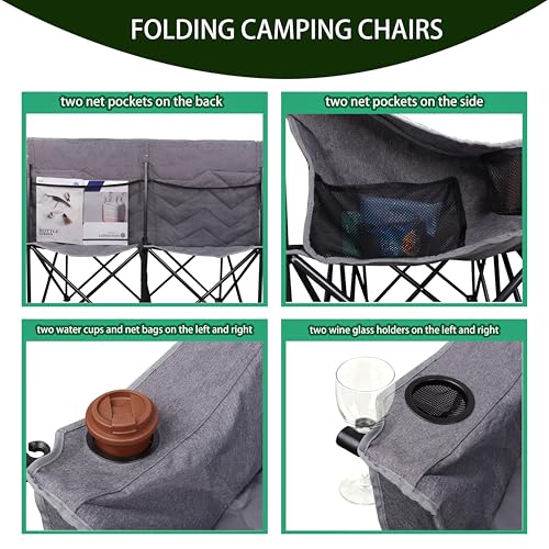 VAGANTH Grey Oversized Fully Padded Double Camping Chair XL 650LB Support